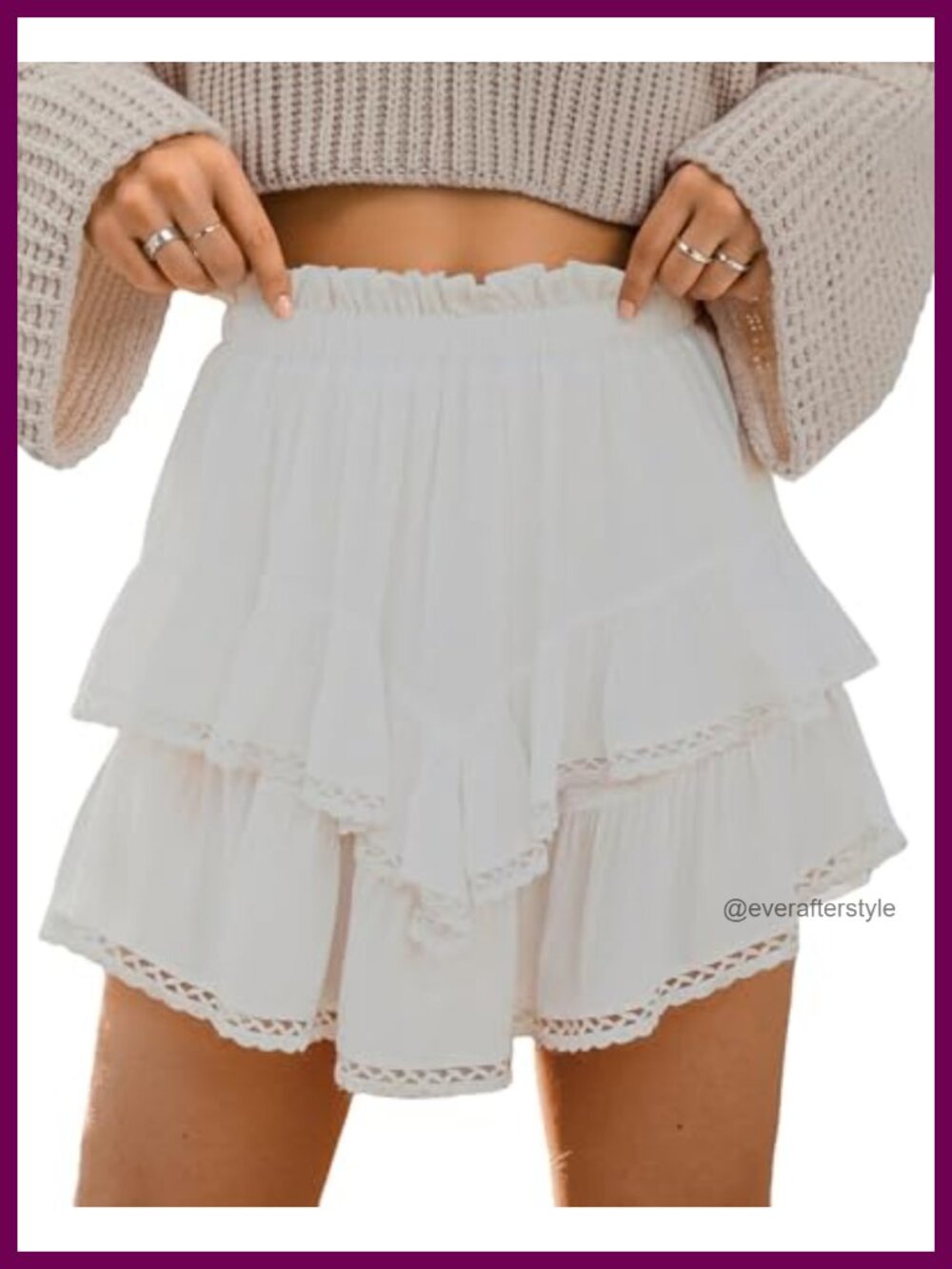 Flowy Pleated Mini Skorts High Waist Ruffle Tiered Built-in Shorts